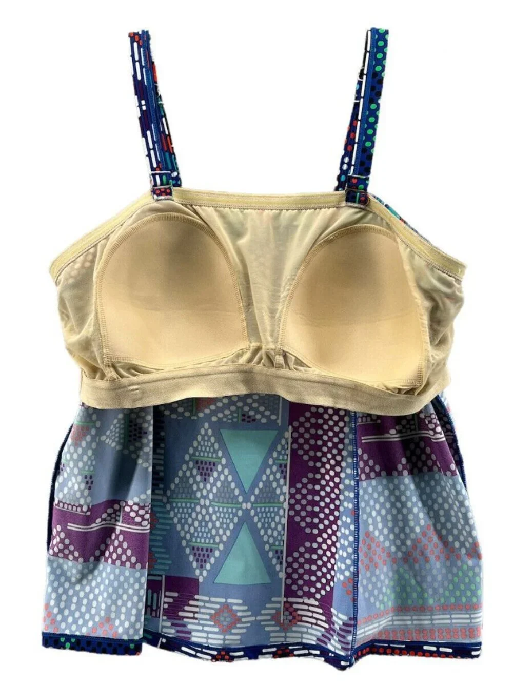 Romans Swim Suit Size 22 W Tankini Top and Skirt Blue Multi Color Ikat Soft Bra